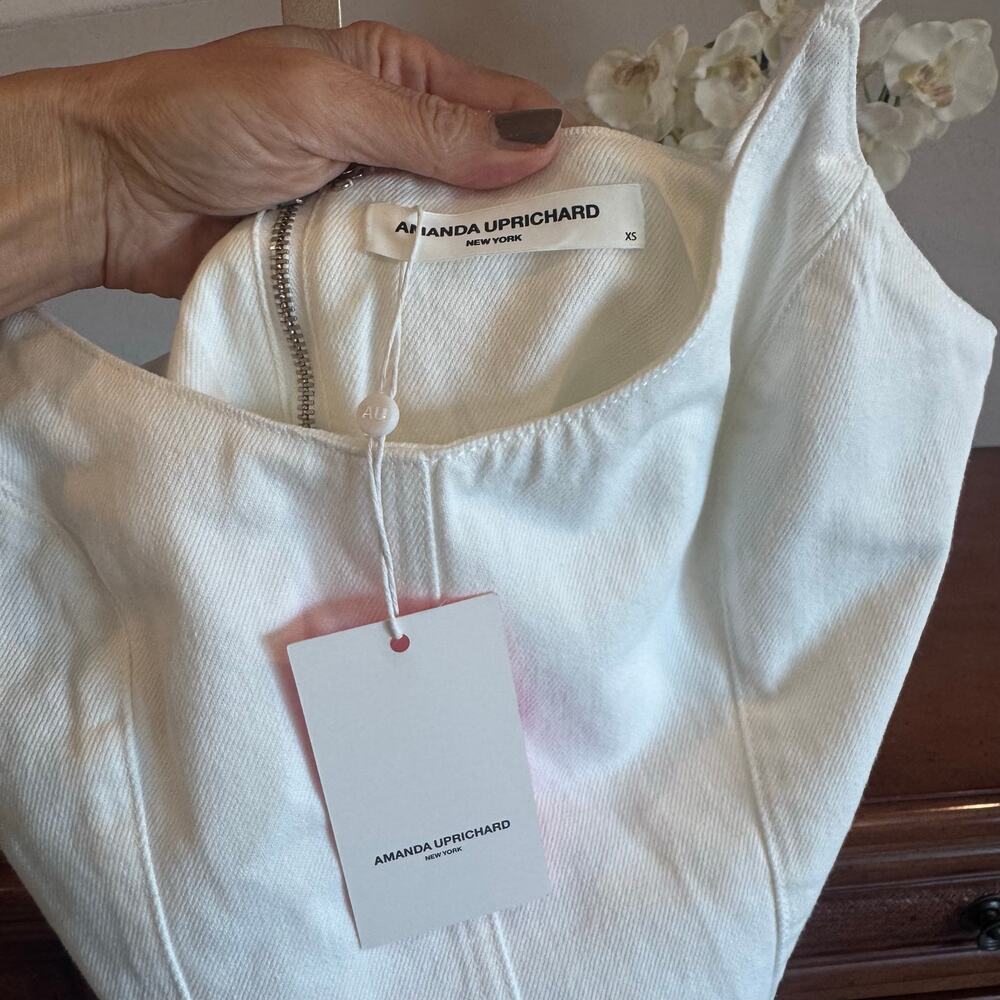 Amanda Uprichard Rocco Midi Denim Dress White Wash XS NWT 100% Cotton - Picture 4 of 10